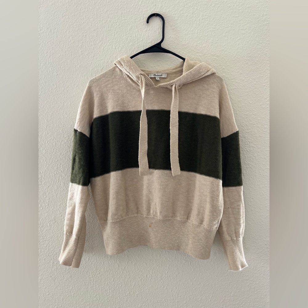 Madewell Beige and Green Striped Sweater